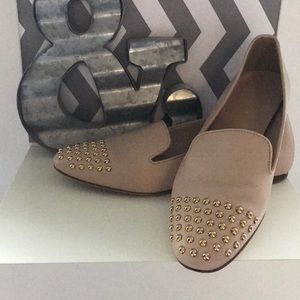J Crew Gold Studded Nude Loafers